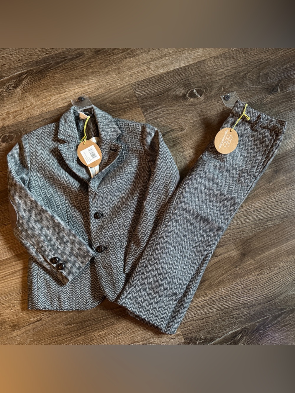 Egg by Susan Lazar, Gray Herringbone Kids Blazer and Pants Set